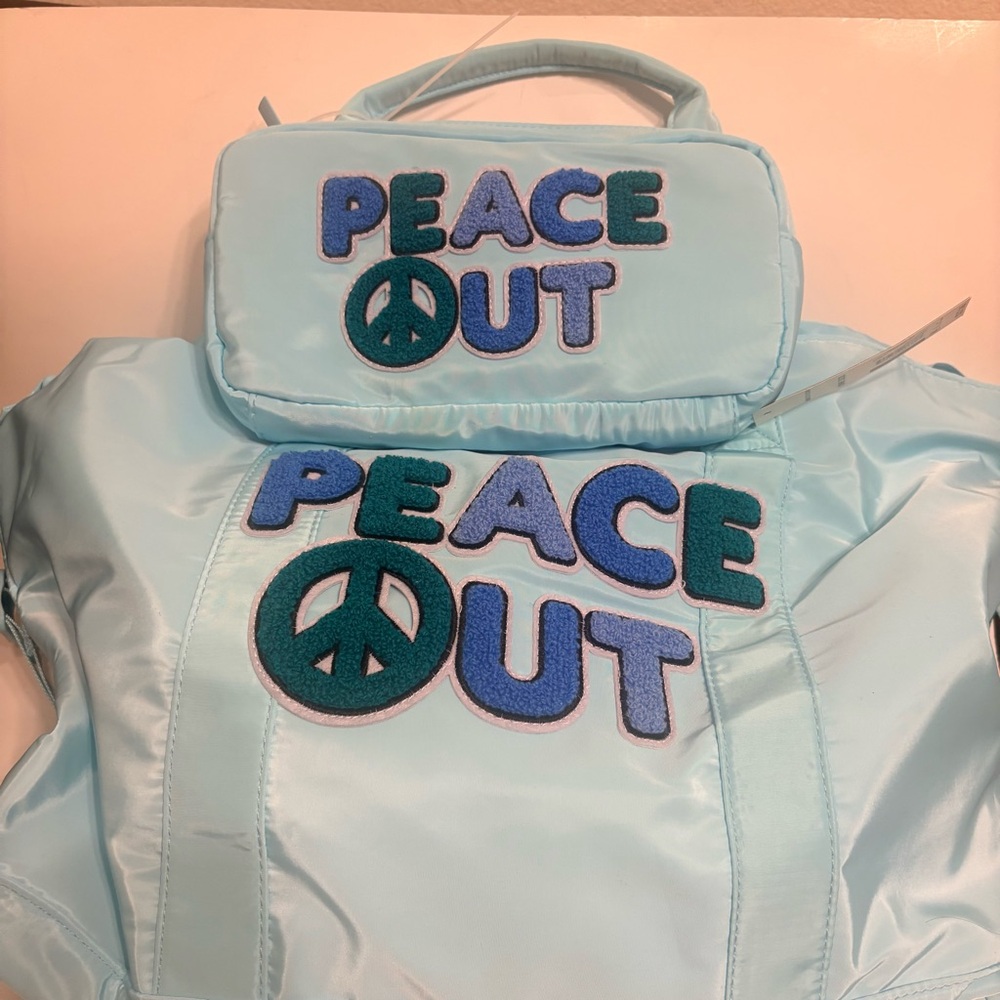 Blue 'Peace Out' Diaper-bag